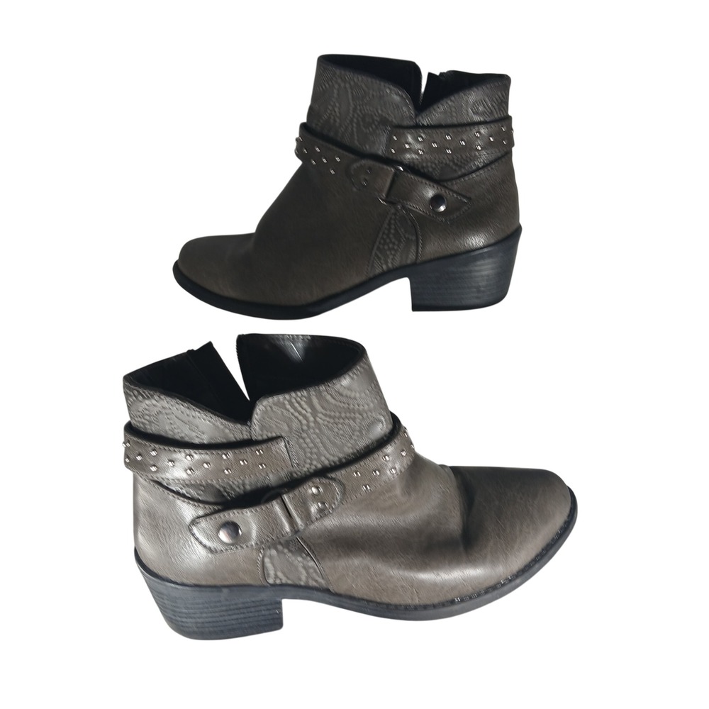 Easy Street Womens Ankle‎ Boots Grey Studded Paisley Buckle 31-0077 Size 7.5 M